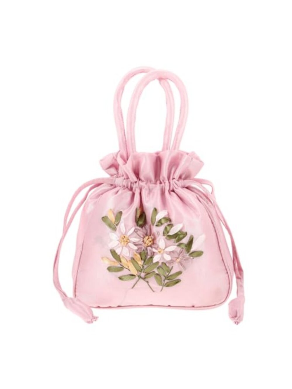 Embroidered Floral Drawstring Handbag Purse Jewelry Pouch for Women Wedding